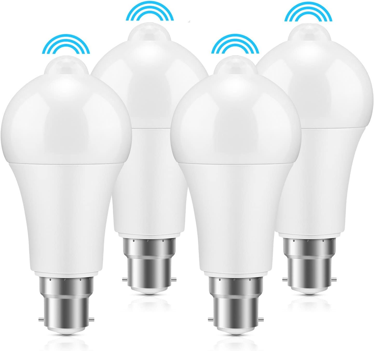 ZONJIE PIR Motion Sensor LED Bulb - 4 Pack- B22 Light Sensor Bulb 12W- Bayonet Light Bulbs Cool White 6000K Auto On/Off - Equivalent 100w - Smart Motion Light Bulbs for Garage Corridor Basement