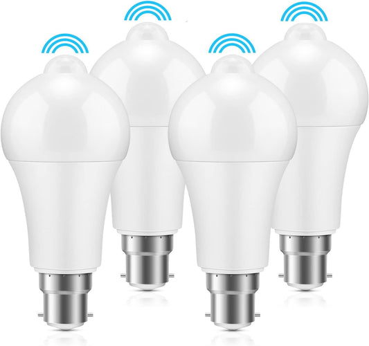 ZONJIE PIR Motion Sensor LED Bulb - 4 Pack- B22 Light Sensor Bulb 12W- Bayonet Light Bulbs Cool White 6000K Auto On/Off - Equivalent 100w - Smart Motion Light Bulbs for Garage Corridor Basement