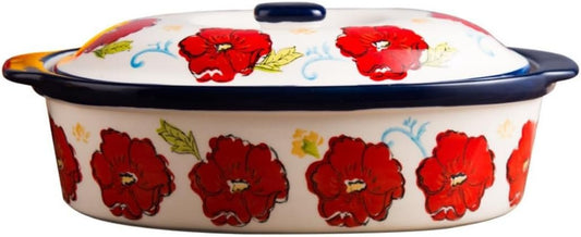 Floral Ceramic Casserole Dish with Lid,40oz Covered Rectangular Baking Dish,Deep Casserole Cookware Bakeware,Oven Safe and Dishwash Safe