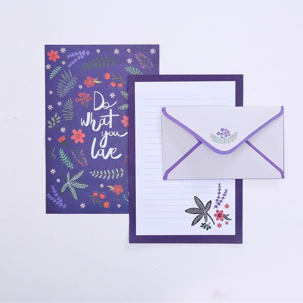 54 Pcs Stationary Papers and Envelopes Set RUIFUNETEK 36 Pcs Flower Lined Stationary Writing Paper with 18 Pcs Envelopes and 1 Sheets Round Sealing Sticker for Invitations Gifts, Thank You Cards