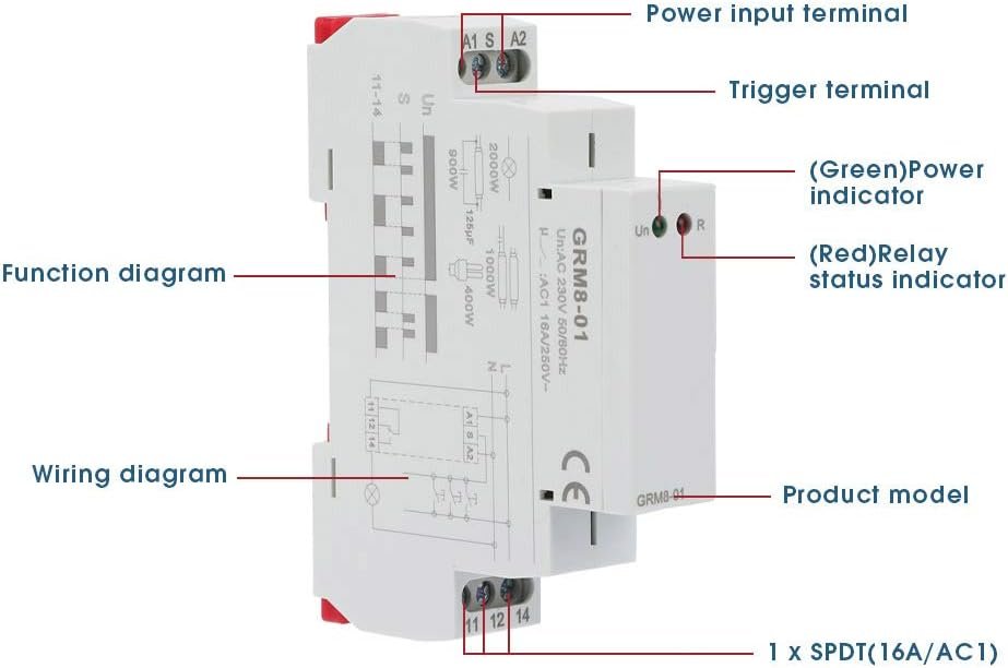 GRM8-01 Electronic Impulse Relay Latching Memory AC 230V for Home Automation