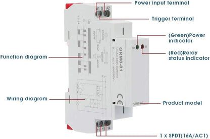 GRM8-01 Electronic Impulse Relay Latching Memory AC 230V for Home Automation