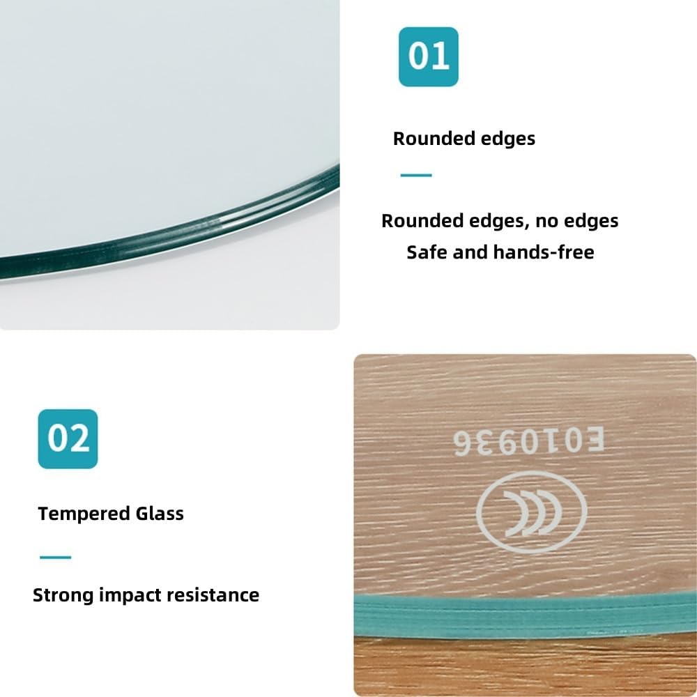 GLGBACAET Tempered Glass Round Table Top 20in 24in 28in 33in 36in Clear Table Top Protector，Dining/Patio/Coffee Glass Tops，Round Glass Tabletop(50cm/20in)