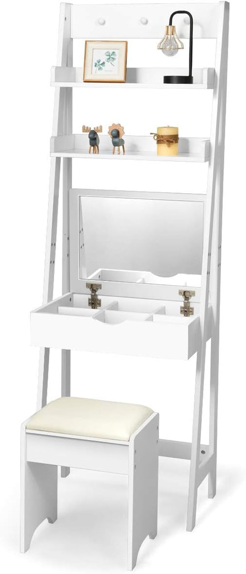 DREAMADE Dressing Table for Bedroom, Makeup Cabinet, Dressing Table with Mirror, 60 x 40 x 180 cm, White