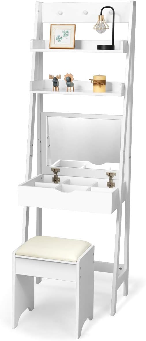 DREAMADE Dressing Table for Bedroom, Makeup Cabinet, Dressing Table with Mirror, 60 x 40 x 180 cm, White