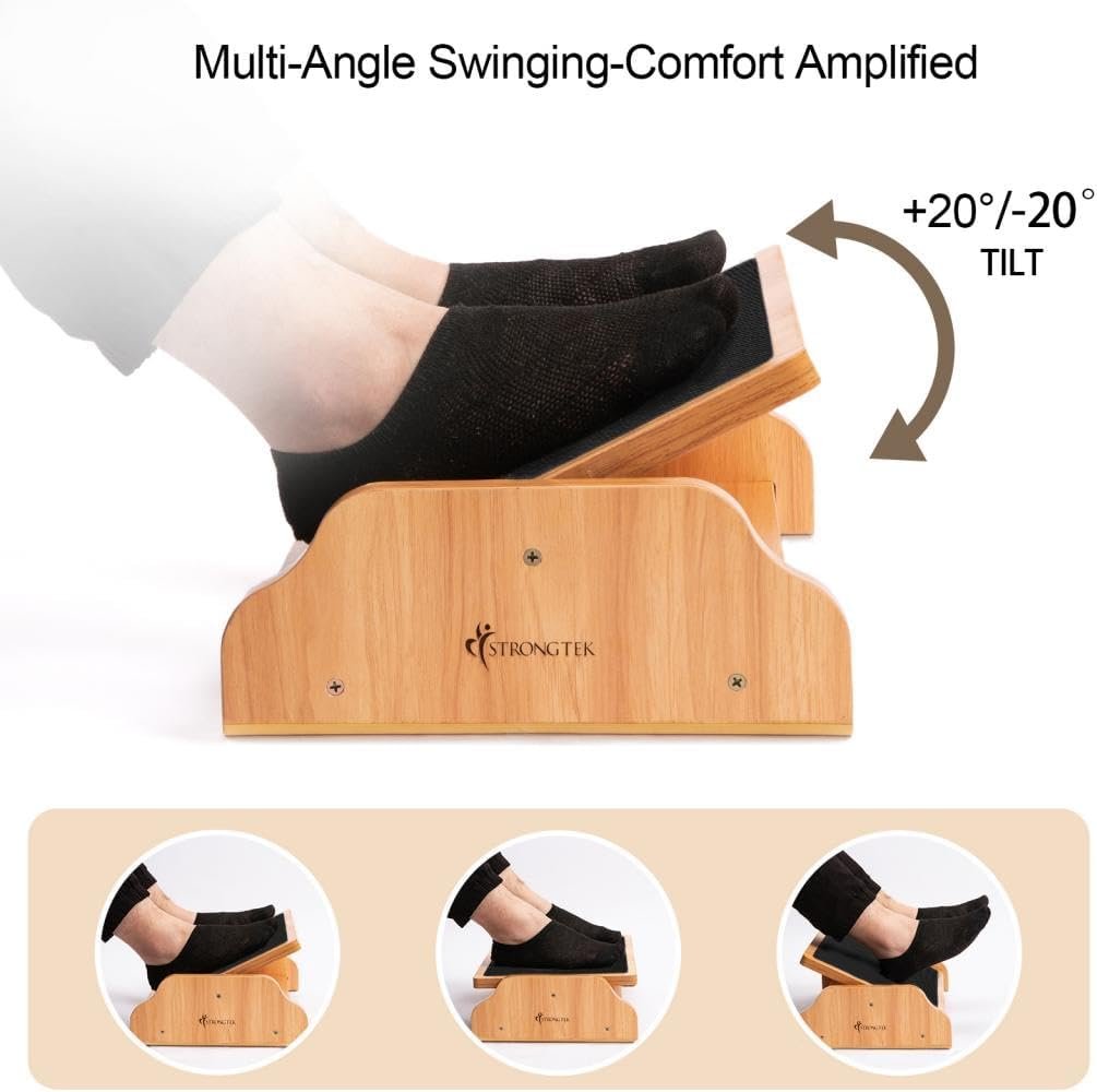 StrongTek Rocking Foot Rest Under Desk, Ergonomic Foot Stool with Three Adjustable Positions, Non-Slip Foot Step for Comfort & Stability, Enhance Work Posture & Circulation, Perfect for Office, Home