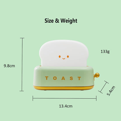 DEALFUN Smiling Toast Bread Toaster Night Light Lamp,Rechargeable Small Beside Lamp in Cute Shape for Room Decor,Bedroom,Bedside,Living Room,Dining,Desk Decoration Men,Women,Kids,Boys,Girls,(Green)