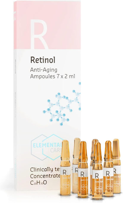 7 x 2 ml High Dose Retinol Vials – Reduce Wrinkles by 64% in 3 Months. Anti-Wrinkle, Anti-Aging and Anti-Spots – Instant Face Brightening Effect Elemental Care