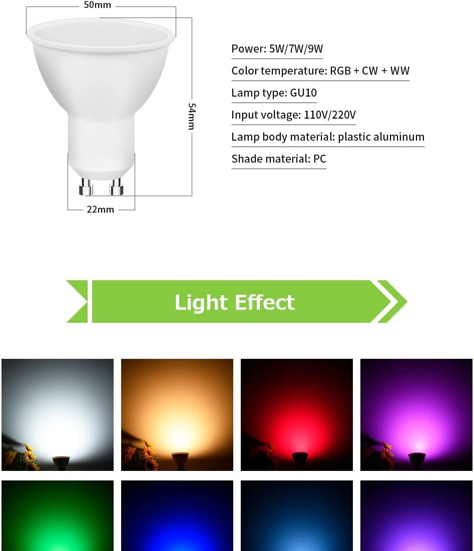 UanTii Smart WiFi GU10 LED Lighting Bulb Tuya Smart Spot Lighting lamp 5W App Remote Control Compatible with Alexa Google Home Siri (1), UT-GU1001