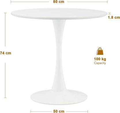 VONLUCE Modern Round Dining Table, 32 inch Kitchen Table Tulip Table with MDF Table Top and Steel Pedestal, Bistro Table for Living Room Breakfast Nook Bar Patio More, 100 kg Cap. Seats 2-4, White