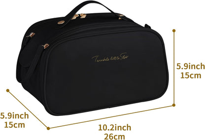 Ogetok Leather Makeup Bag for Women, Portable Travel Cosmetic Bags Zipper Make Up Pouch for Ladies Woman, Large Toiletry Organizer Bag for Toiletries Cosmetics Accessories, Black