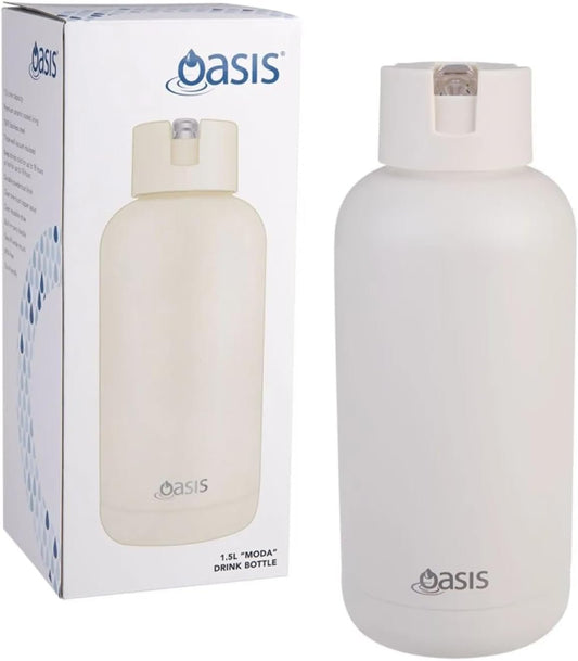 Oasis Ceramic Lined Stainless Steel Triple Wall Insulated "Moda" Drink Bottle 1.5L - Alabaster