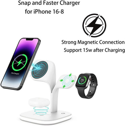 Magnetic Charging Station,3 in 1 Faster Mag-Safe Wireless Charger Stand for iPhone 14,13,12 Pro/Max/Mini/Plus, Apple Watch 8/7/6/SE/5/4/3/2 and Airpods 3/2/Pro/Pro 2 with LED and Adapter (White)
