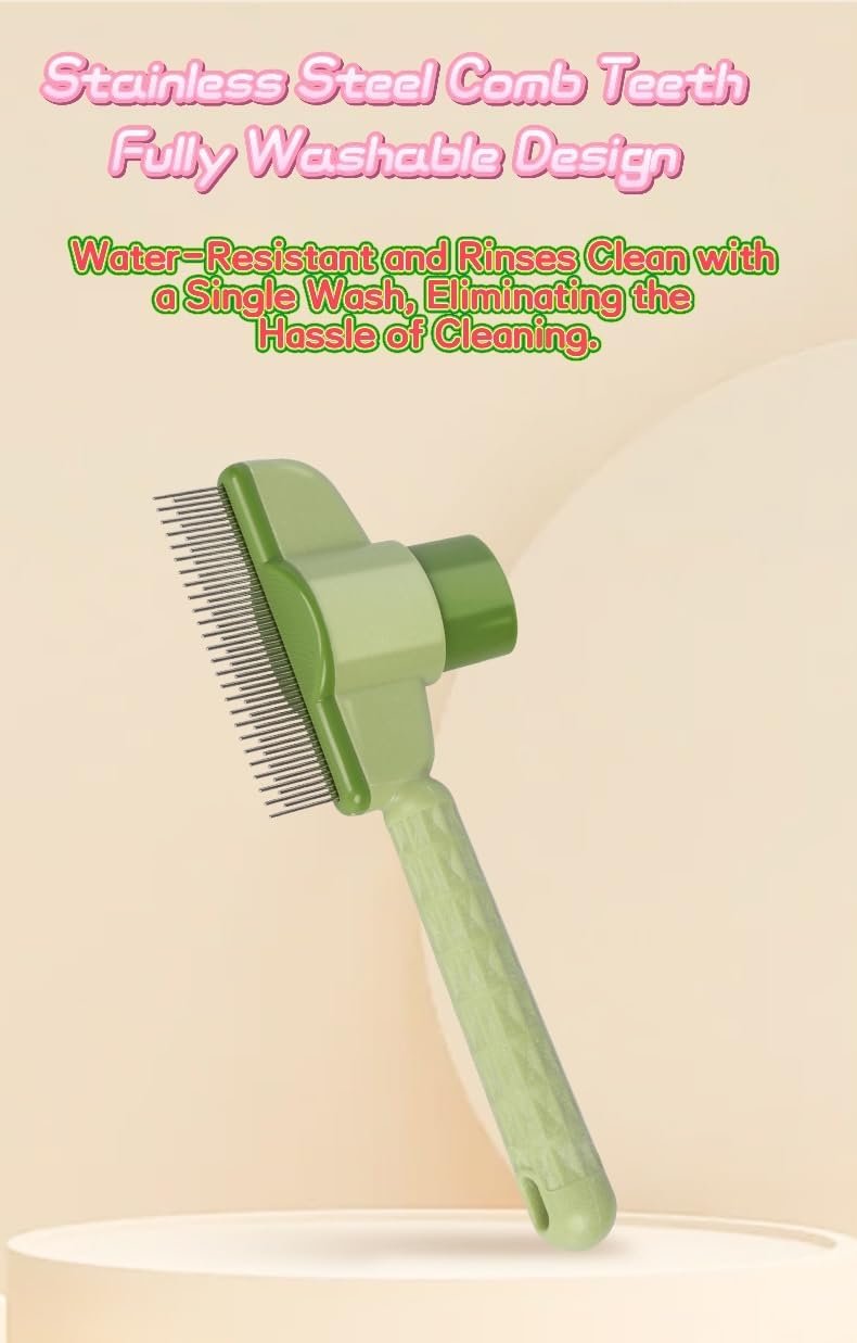 Liahelianx Self-Cleaning Pet Deshedding Tool & Flea Comb-Hypoallergenic Grooming Brush with Release Button, Stainless Steel Teeth for Short/Long Hair Cats&Dogs (Yellow)