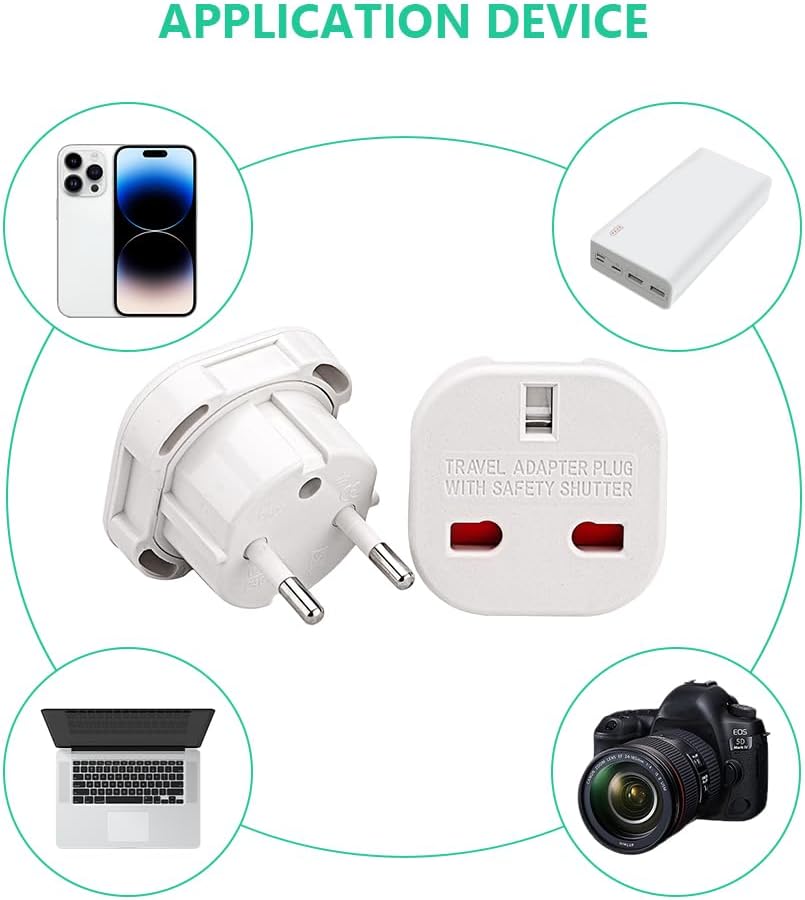 Fiotha UK to EU Travel Adapter, 2 Pieces UK Plug to EU Adapter, German Plug Adapter, UK Plug Adapter, Universal Travel Socket, GB 3 Pin to 2 Pins, Travel Adapter