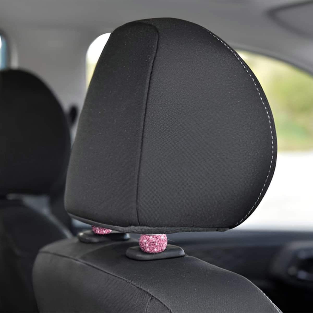 TSUGAMI Car Bling Headrest Collars, 4 Pcs Car Head Rest Collars Rings Decoration, Rhinestone Crystal Diamond Interior Accessories for Auto Head Rest, Crystal Charms for Car SUV Truck (Pink)