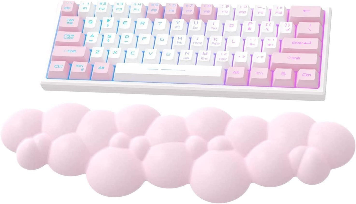 Cloud-Soft Ergonomic Wrist Rest for 100 Keys 87 Keys 68keys Keyboard PU Material Anti-Slip Rubber Base Memory Foam Cloud-Shaped Palm Rest for Computer Laptop,Pain Relief (Pink)