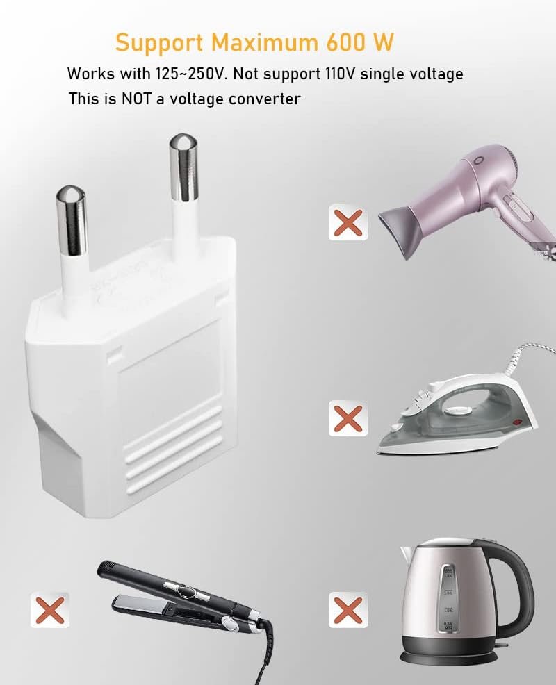 European Plug Adapter, 6 Pack US/CA to EU Travel Adapter Universal Power Jack Wall Europe Outlet Plug Travel from USA/Canada to Europe/Asia Socket