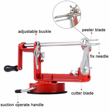 LEDLabs Kitchen Tool Apple Peeler Slinky Machine Fruit Cutter Slicer Corer 3 in 1 Red Professional Fruit & Vegetable Peeler for Apples, Pears, Potatoes