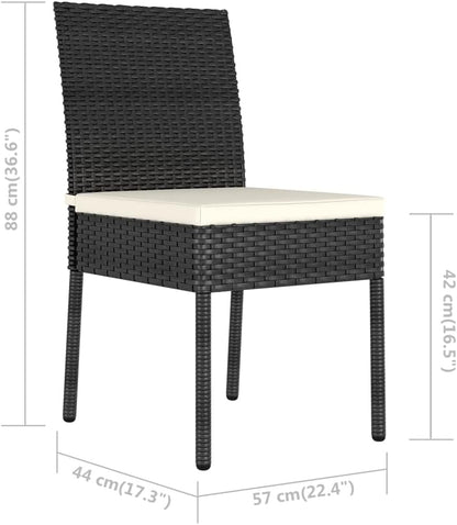 vidaXL Modern Garden Dining Table with Tempered Glass Tabletop, Lightweight Black PE Rattan Outdoor Furniture