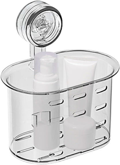 Buhyujkm Bathroom Shower Organizer, Wall Shelf Storage Box, Removable Clear Holder with Suction Cups, No-Drill Mount Design for Toiletries, Cosmetics, Tissue Storage, 4.25x6.54x7.28 Inches