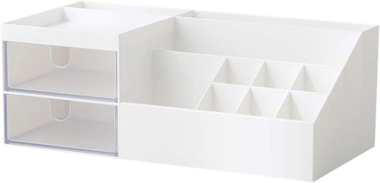 Makeup Organizer, Desk Organizer, Vanity Organizer, Cosmetic Storage Organizer, Desk Storage Box, Mini Desk Storage for Office Supplies, Bathroom Counter or Dresser, White