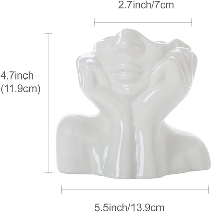 CEMABT Ceramic Woman Body Face Vase, Small Decorative Unique Modern Minimalism Nordic Flower Vase for Living Room Table Decoration, Small White Head Vase and Body Vase Female Form.(Style-C)