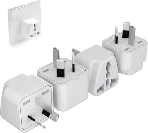 Dawntress Universal Travel Adapter (4-Pack) - Japan/US to Australian Power Adapters, UK/EU/India to AU Power Plug Adapter, 3 Pin Travel Adaptor Multiplug with Safety Grounded Pin, White