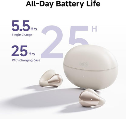 QCY Crossky C30 Open Ear Headphones Wireless Bluetooth, Clip-On Earbuds with 4 ENC Noise Cancelling Mic, Stable Fit, Dual Connection, EQ Customized, Sports Earphones for Workout/Running