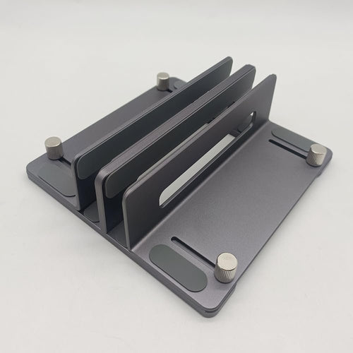 Dual Slot Vertical Laptop Stand Holder - Sturdy Aluminum Double Desktop Stand Holder with Adjustable Dock, Fits All MacBook/Surface/Samsung/HP/Dell/Chrome Book for Desk Organization (Grey)