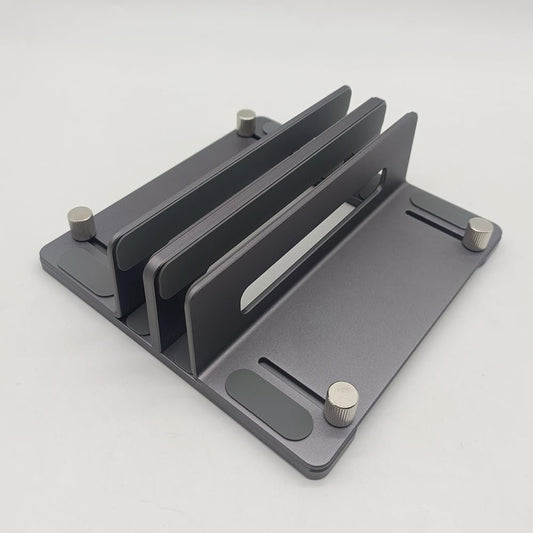 Dual Slot Vertical Laptop Stand Holder - Sturdy Aluminum Double Desktop Stand Holder with Adjustable Dock, Fits All MacBook/Surface/Samsung/HP/Dell/Chrome Book for Desk Organization (Grey)