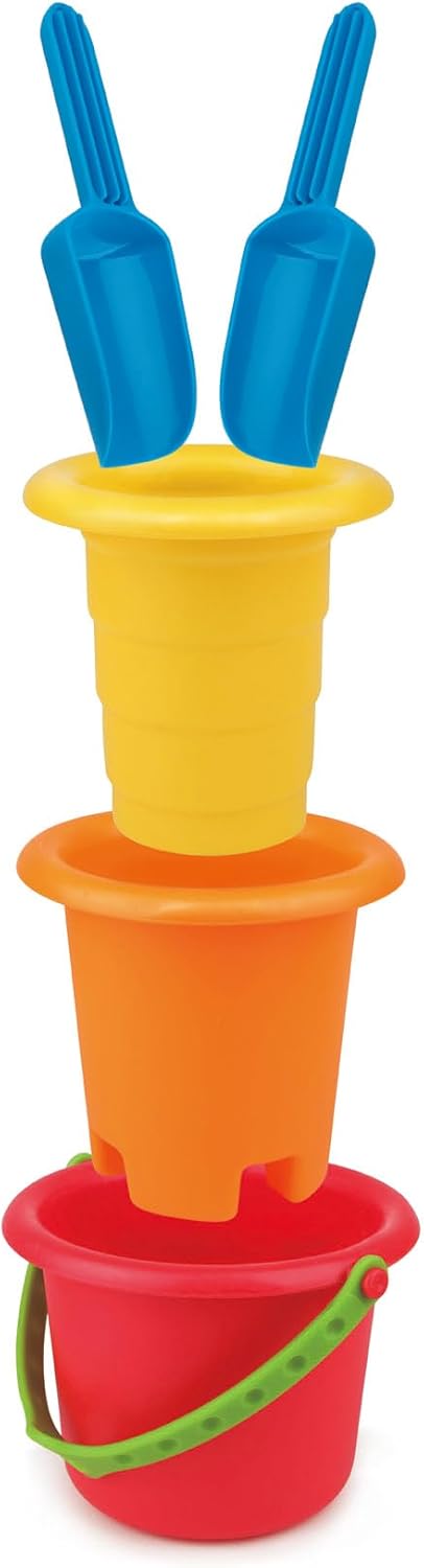 Hape 5-in-1 Kids Beach Toys Set Includes Two Sand Shovels, a Bucket and a Water Scoop |Multicolor | for Kids 18 Months and Older