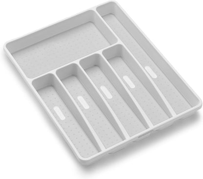 madesmart Antimicrobial Classic Large Silverware Tray Soft Grip, Non-Slip Kitchen Drawer, 6 Compartments, Multi-Purpose Home Organization, EPA Certified, White