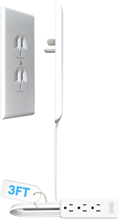 Sleek Socket Original & Patented Ultra-Thin Outlet Concealer with Cord Concealer Kit, Flat Extension Cord with Multi Outlets Power Strip, Ideal for Home Improvement, Hide Bulky and Messy Cords