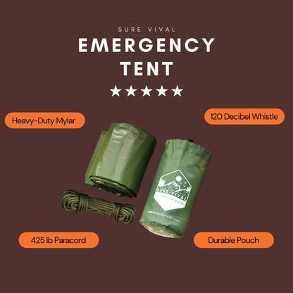 SUREVIVAL Emergency Tube Tent, Survival Shelter – Use As Survival Tent, Emergency Shelter, Emergency Blanket, Tube Tent, Survival Tarp - Includes Emergency Whistle & Paracord