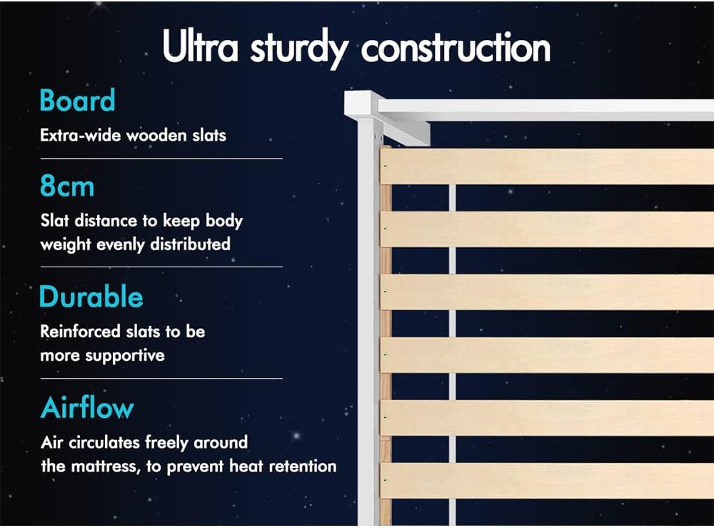 ALFORDSON Double Bed Frame Wooden Bed Base with Timber Slats, Solid Pine Wood Mattress Base Platform Support, Bed Foundation with Storage Space, Home Bedroom Furniture (Fenella Series in White)