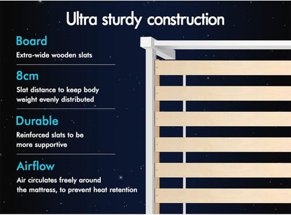 ALFORDSON Double Bed Frame Wooden Bed Base with Timber Slats, Solid Pine Wood Mattress Base Platform Support, Bed Foundation with Storage Space, Home Bedroom Furniture (Fenella Series in White)