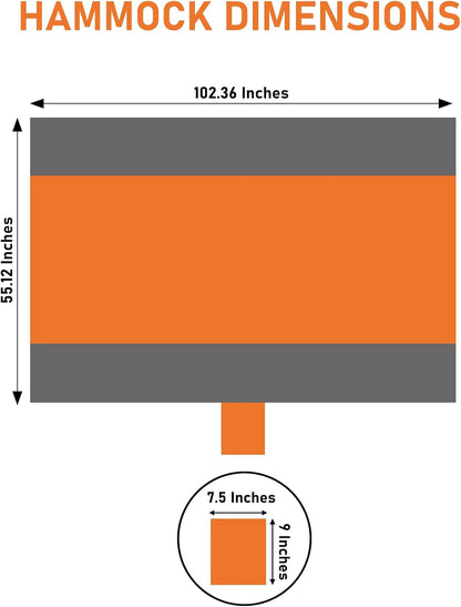 SOOPRNO Camping Hammock. Portable Double and Single Hammock with 2 Tree Straps and Attached Carry Bag. Camping Gear for Outdoor Hiking Camping Beach Backpacking Travel. (Orange & Light Gray)