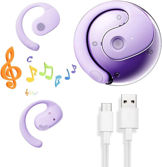 Sonicefit Wireless Hanging Earbuds Bluetooth 5.4 Headphones, Waterproof Bass Stereo Open Earbuds Bluetooth Noise Cancellation Over Earbuds Headsets Wireless Earbuds for Workout,Running (Purple)