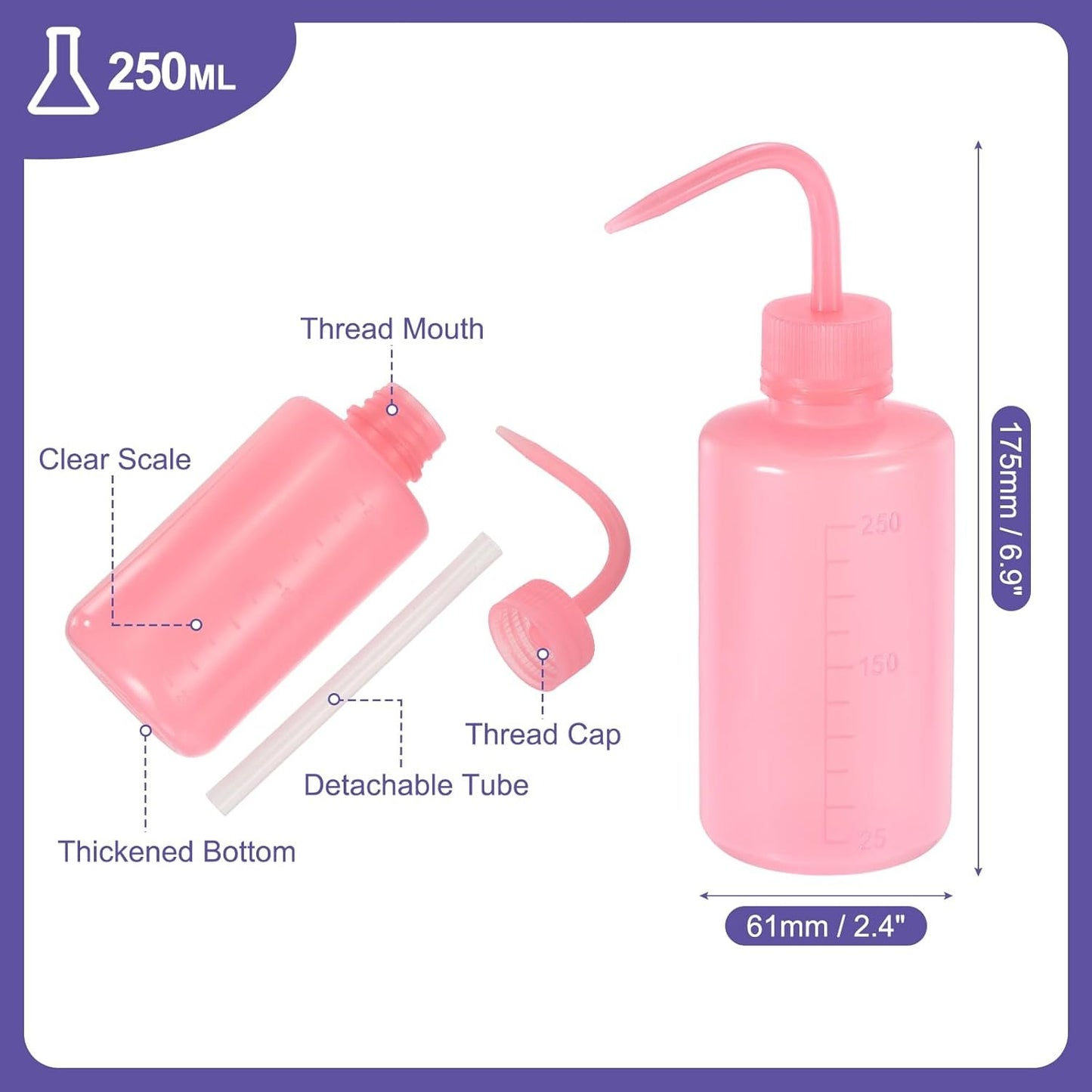 PATIKIL 12 Pcs Wash Bottle, 250ml 8oz Plastic Succulent Watering Bottle Eyelash Tattoo Rinse Wash Bottle for Plant Eyelash Extensions Irrigation Lab RV Gap Cleaning (Pink)