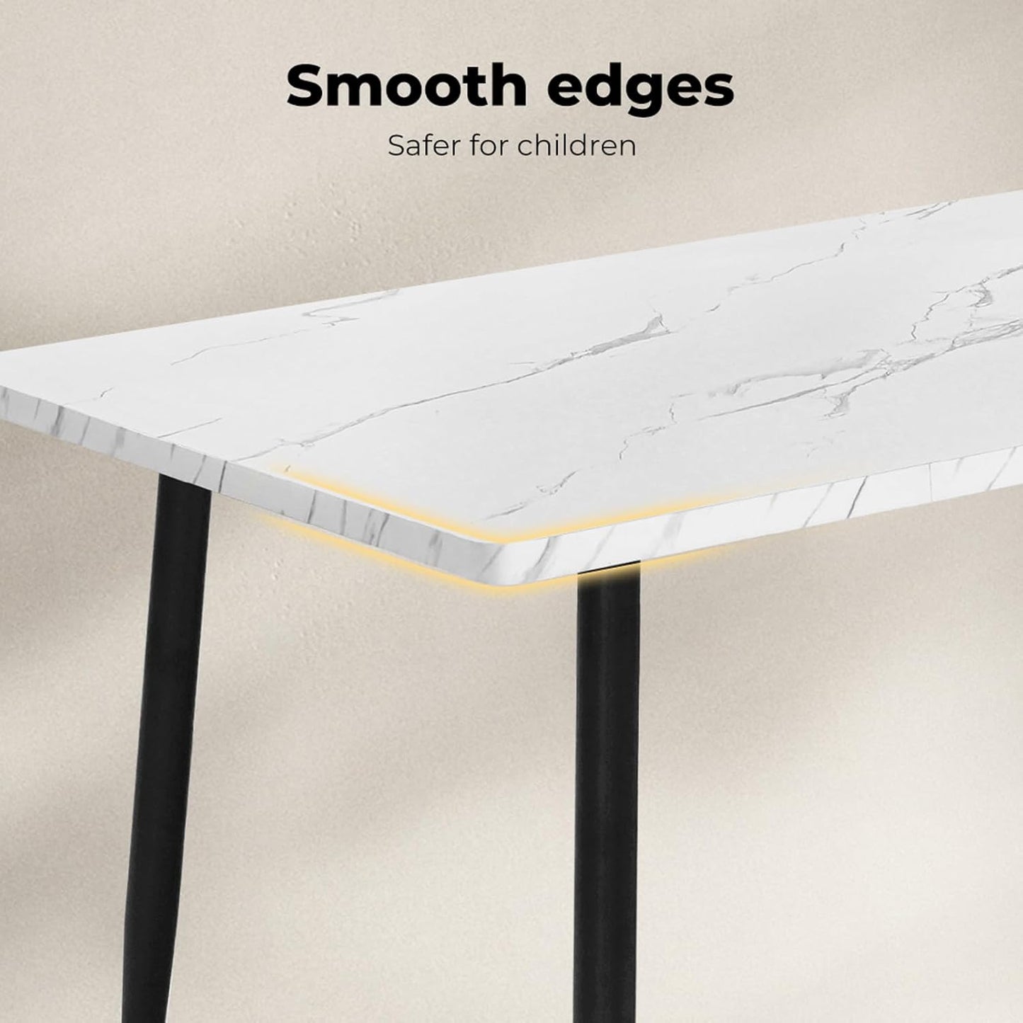 Levede Kitchen Dining Table Marbled White for 4-6 Seater, Rectangular Contemporary White Pattern Marble Top Dinner Tables with Tapered Steel Legs for Home/Kitchen/Cafe(150cm x 85cm x 75cm, White)