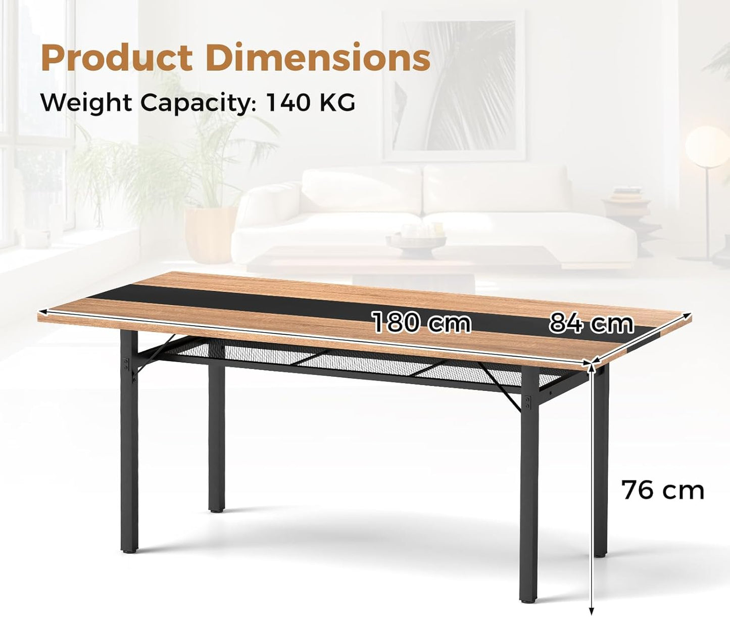 Giantex 180 cm Dining Table for 6-8 People, 180 cm Long Large Wood Dinner Table w/Heavy-Duty Metal Frame, Storage Rack, Industrial Rectangular Dinette Table