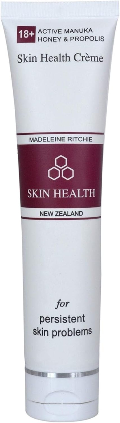 Madeleine Ritchie New Zealand 18+ Active Manuka Honey & Propolis Skin Health Creme for healing of persistent skin problems 40ml. Excellent for Eczema, Psoriasis, Dermatitis, Acne and Dry Skin.