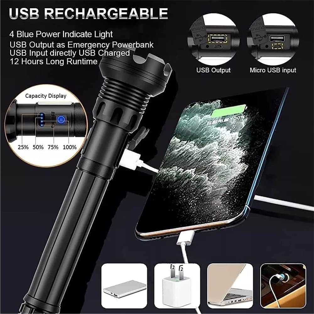 MROWCA Mattibom Flashlight, 90000 Lumen Flashlight, Rechargeable Tactical Laser Flashlight 90000 High Lumens, Super Bright Powerful Flashlights, IPX5 Waterproof