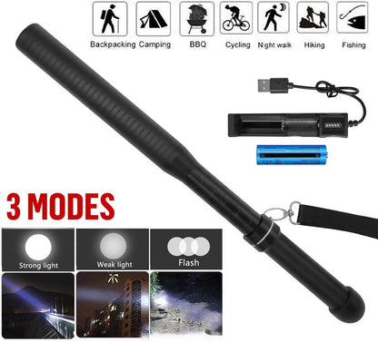 Ultra Bright 2200000LM LED Security Stick Torch Rechargeable Tactical Flashlight