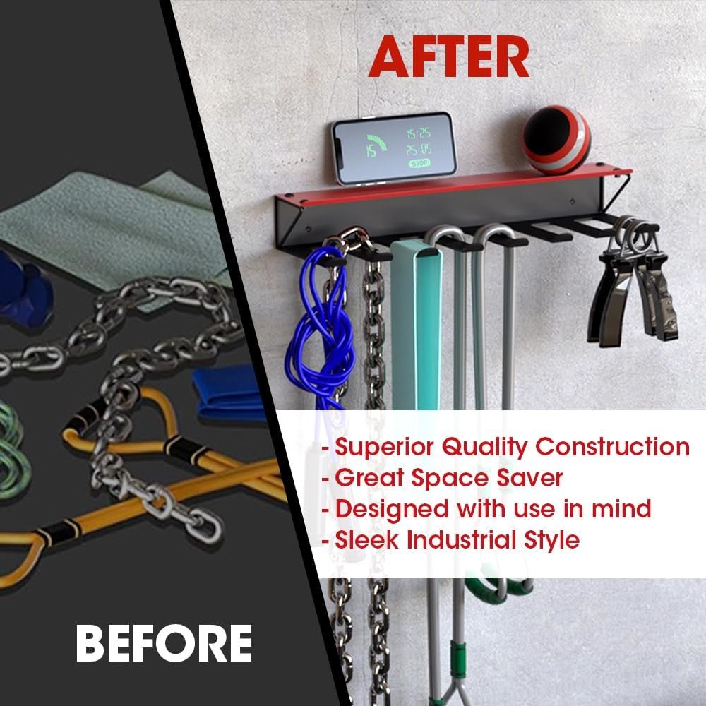 J JACKCUBE DESIGN Gym Rack Organizer with 8 Steel Hooks