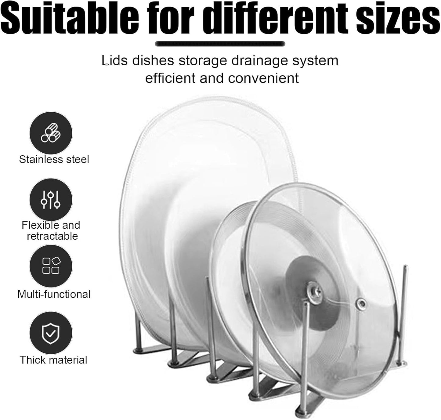 Adjustable Plate Organizer Rack, Retractable Small Dish Drying Rack, Stainless Steel Pot Lid Organizer for Cabinet Kitchen Cover Cutting Board Bakeware Storage Steam Rack (1 Pack)