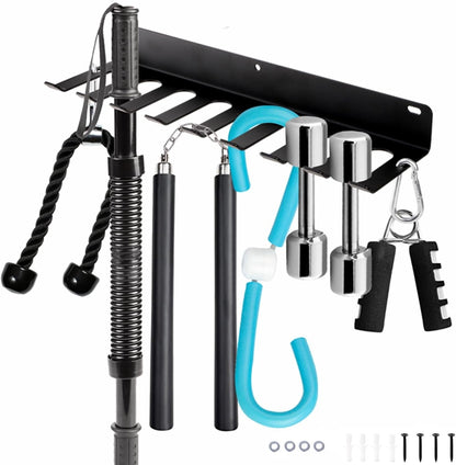 Tebery 9 Hook Home Gym Storage Rack Wall Mount, Fitness Equipment Organizer, Metal Gym Accessory Hanger for Exercise Bands, Jump Ropes, Barbells, Lifting Belts