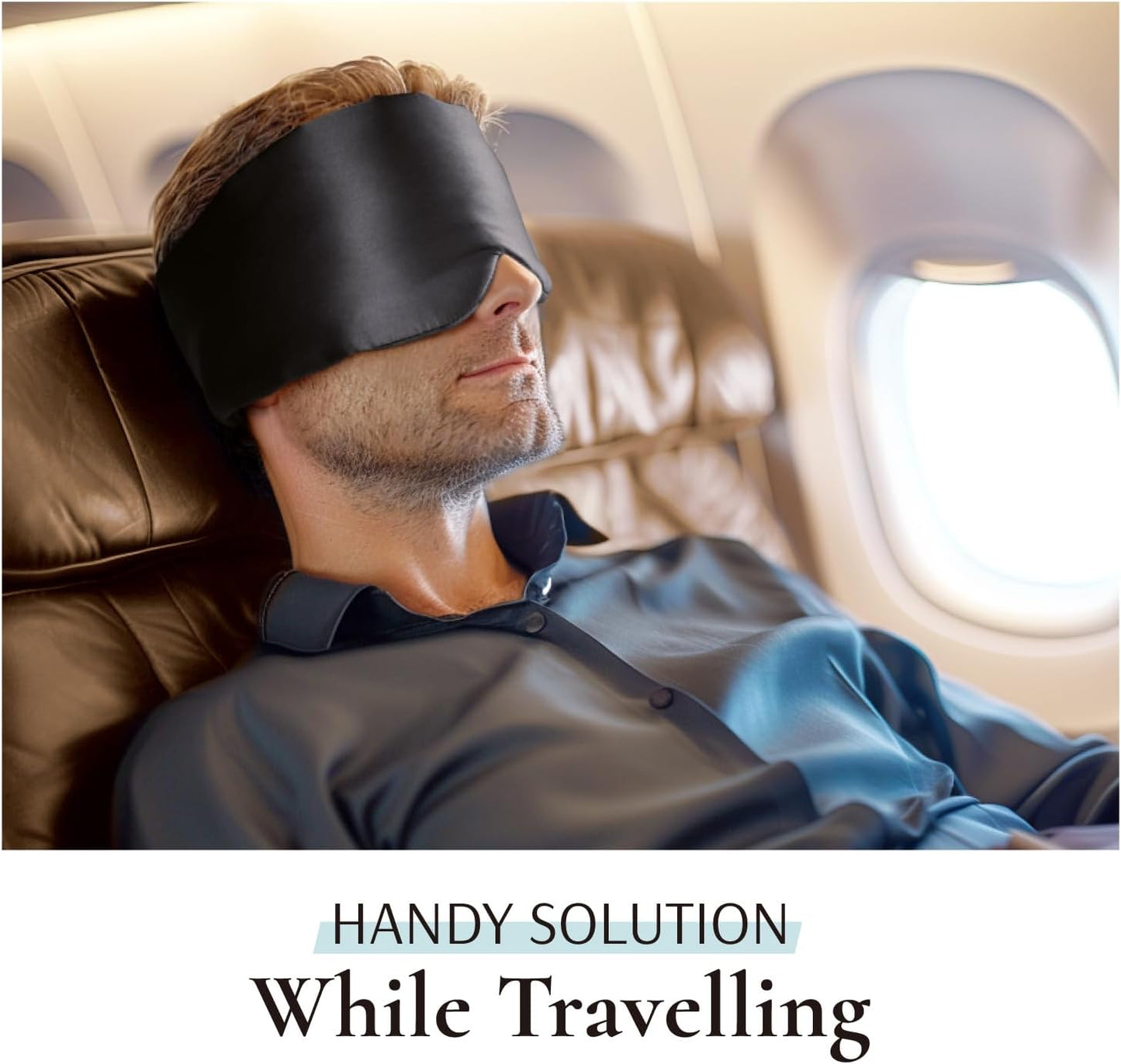 (Black) - 100% Mulberry Silk Sleep Mask Eye Mask for Man and Woman with Adjustable Hook and loop Headband, Full Size Large Sleep Mask & Blindfold for Total Blackout for All Night Sleep, Travel & Nap- Black