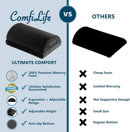 ComfiLife Foot Rest for Under Desk at Work – Adjustable Height Memory Foam Foot Stool for Under Desk, Office Chair & Gaming Chair – Ergonomic Footrest for Back & Hip Pain Relief (Black)